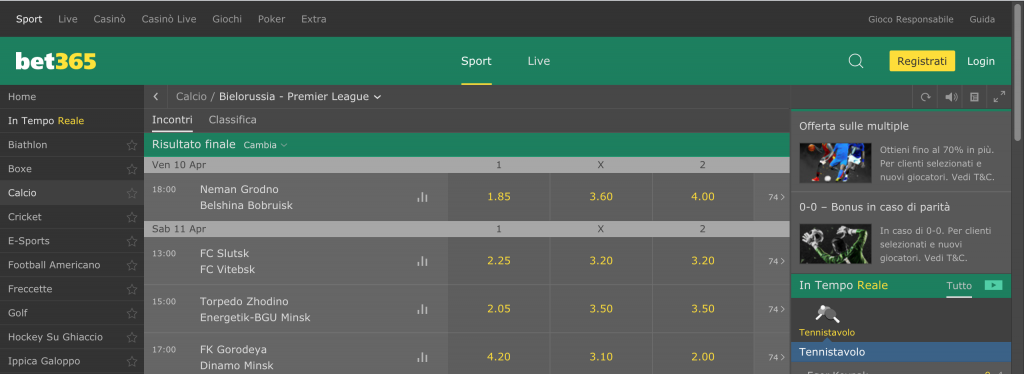 quote decimali esempio bet365