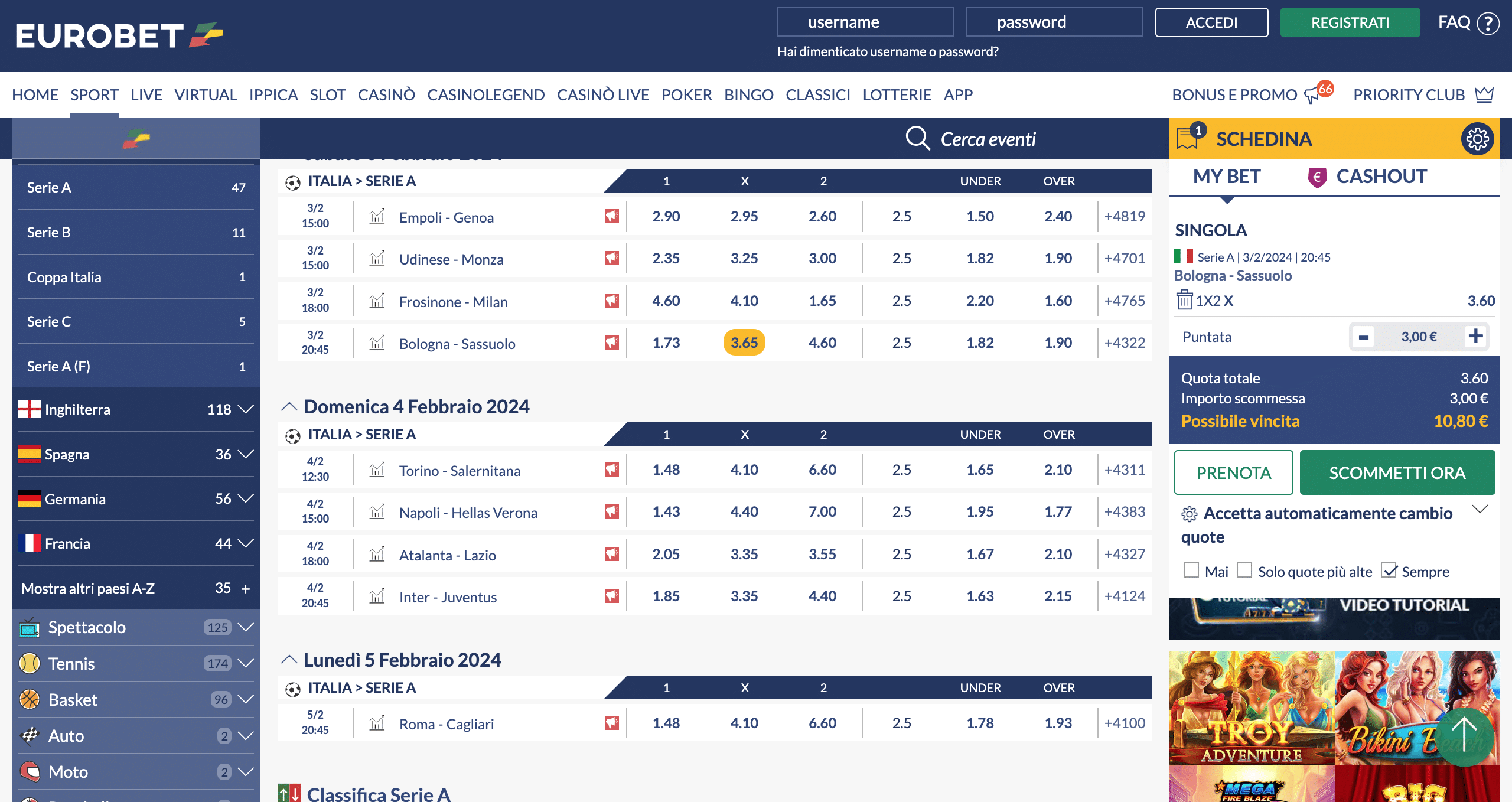 scommesse sul pareggio eurobet