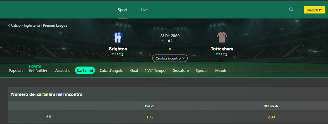 Esempio scommessa cartellini