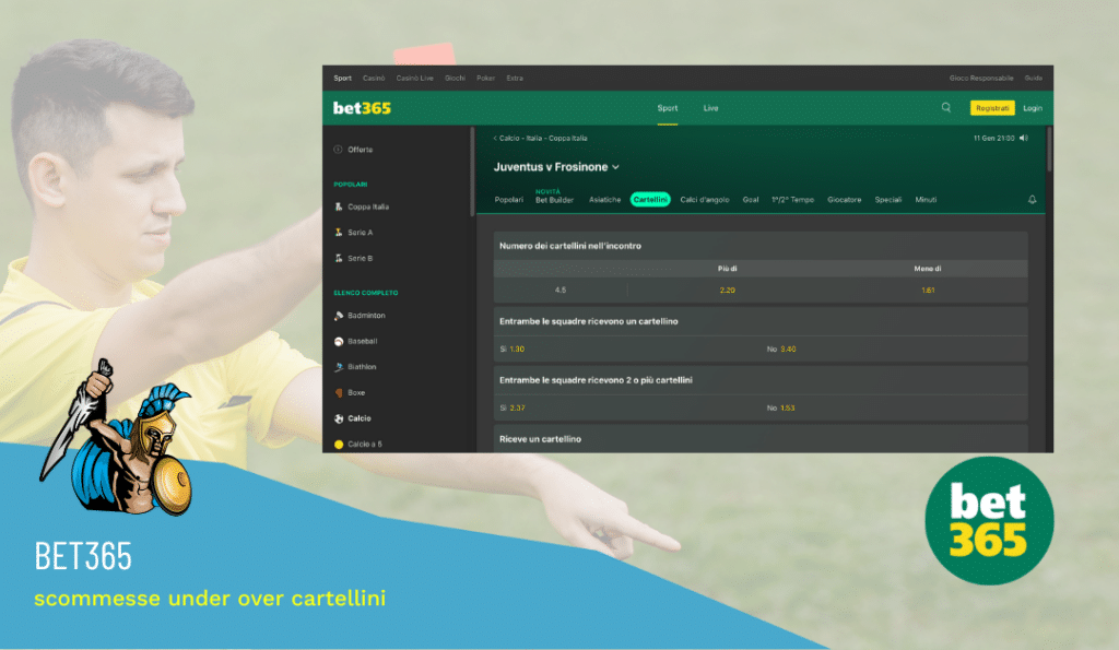 scommesse under over cartellini bet365