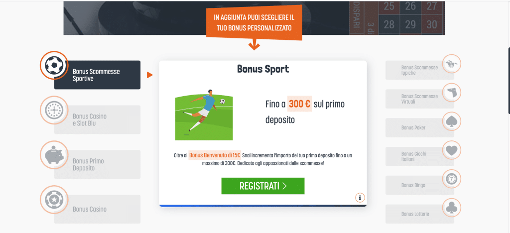 schermata promozione bonus scommesse snai