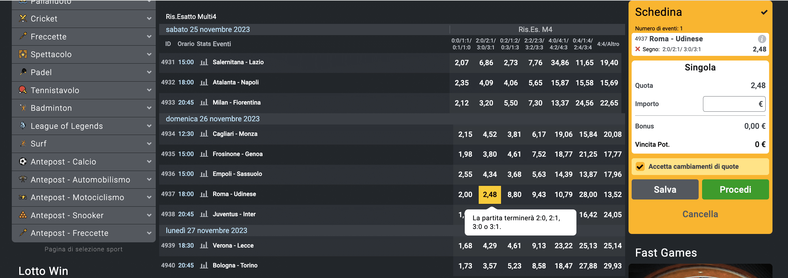 3 risultati esatti su Roma Udinese
