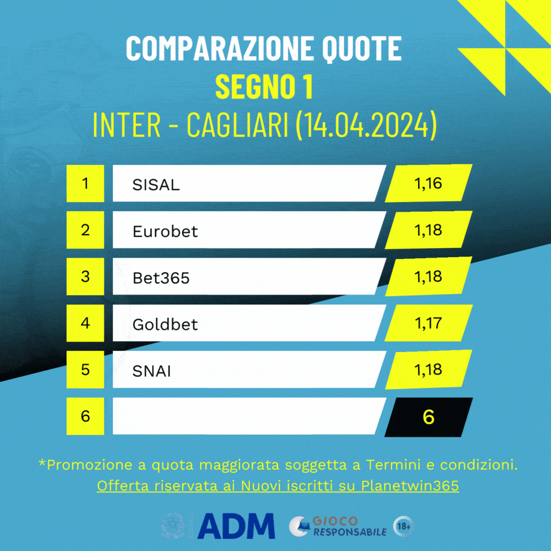 inter cagliari comparazione quote segno 1