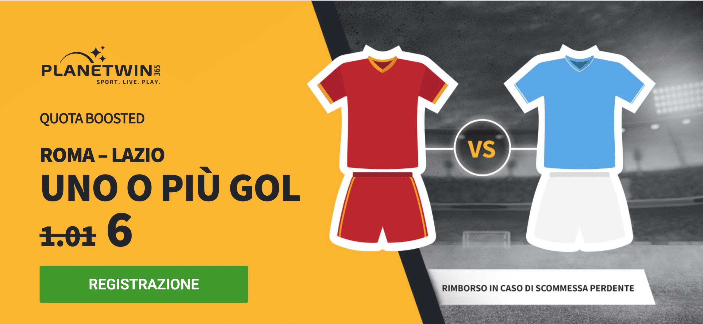 roma lazio quota maggiorata planetwin365 over 0,5 a 6